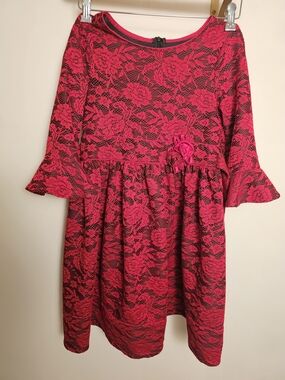Bonnie Jean Red and Black Lace Fit-and-Flare Dress